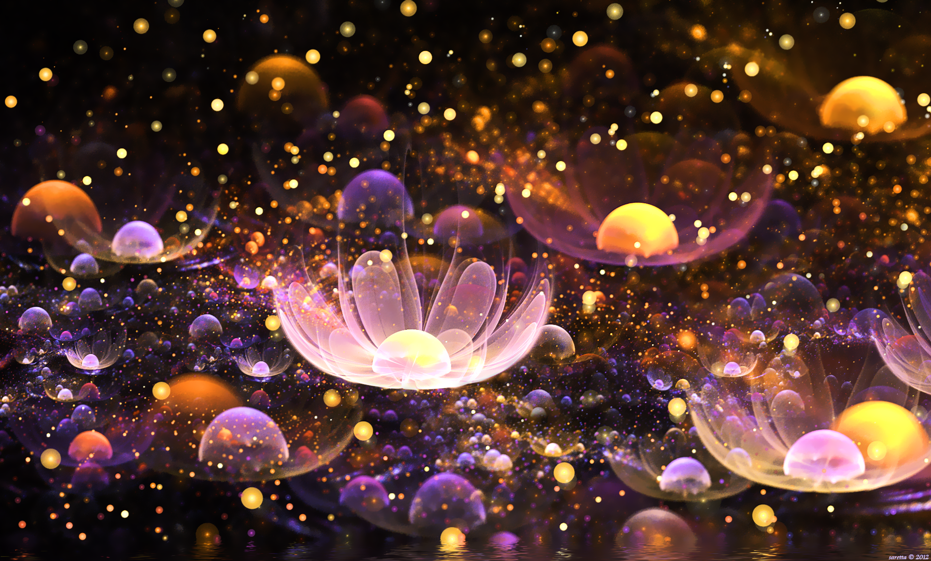 Abstract fractal flowers with glowing lights HD Wallpaper