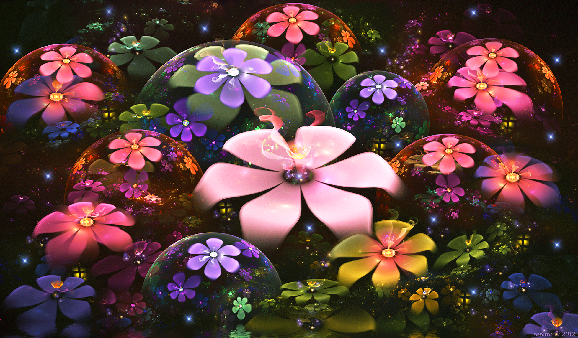 Abstract fractal flowers in glass domes HD Wallpaper