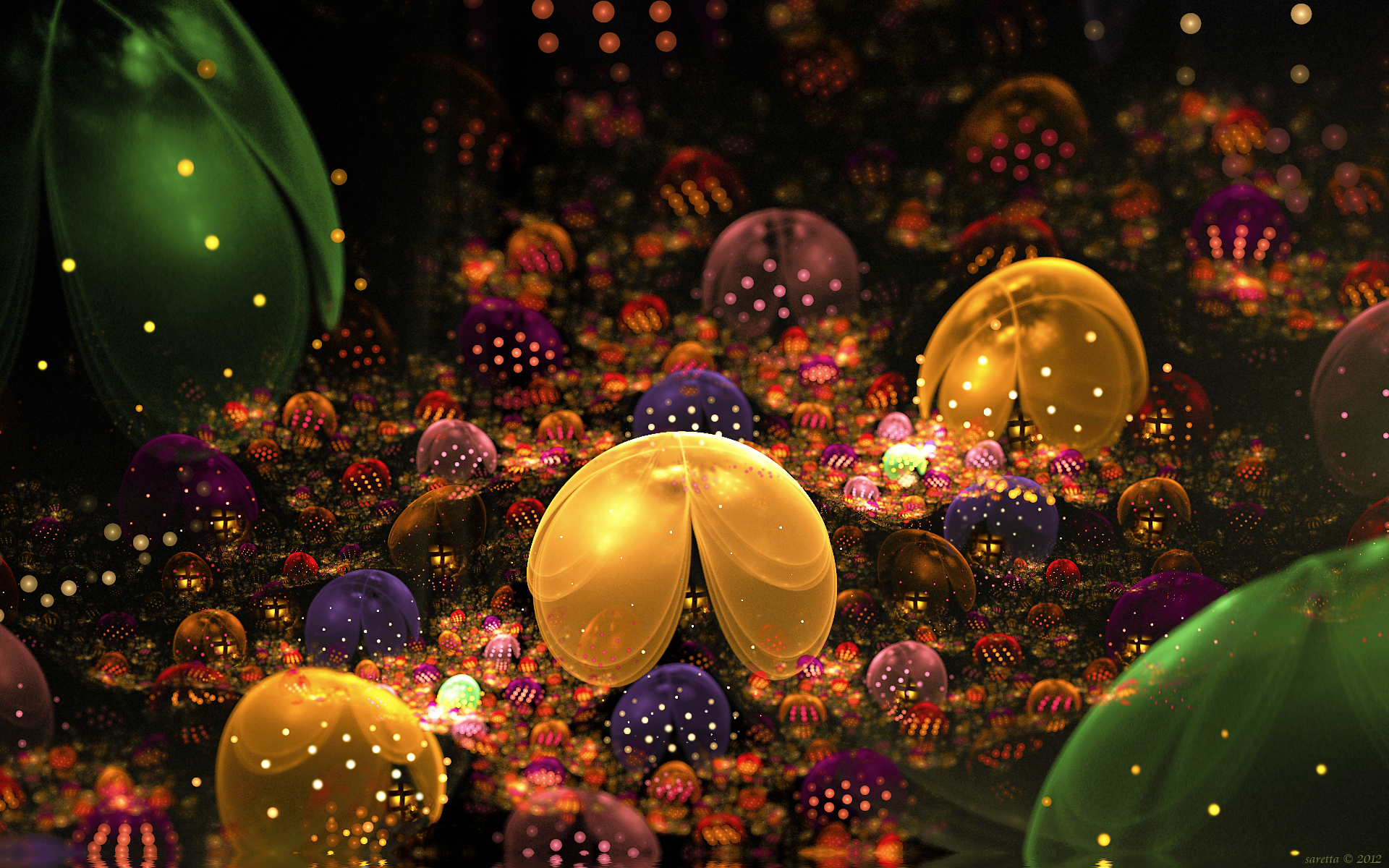 Abstract fractal with glowing orbs and lights HD Wallpaper