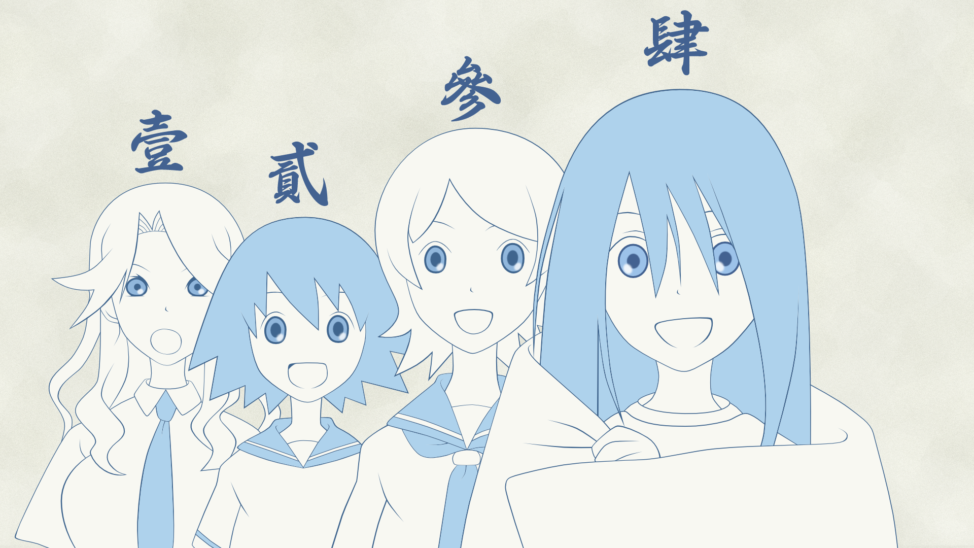 Four girls from Sayonara Zetsubou Sensei with Japanese characters HD Wallpaper