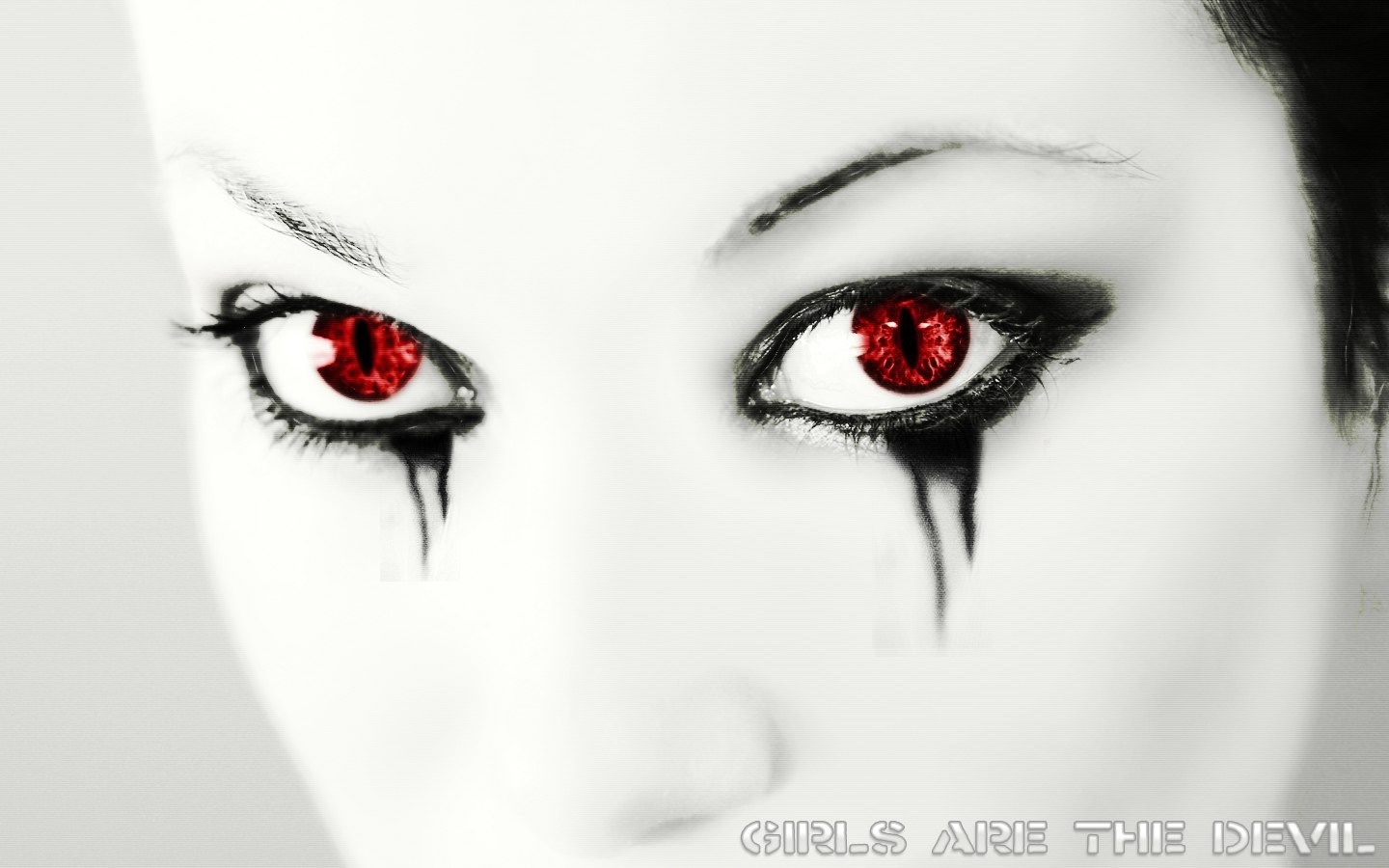 Close up of a woman's face with red eyes HD Wallpaper