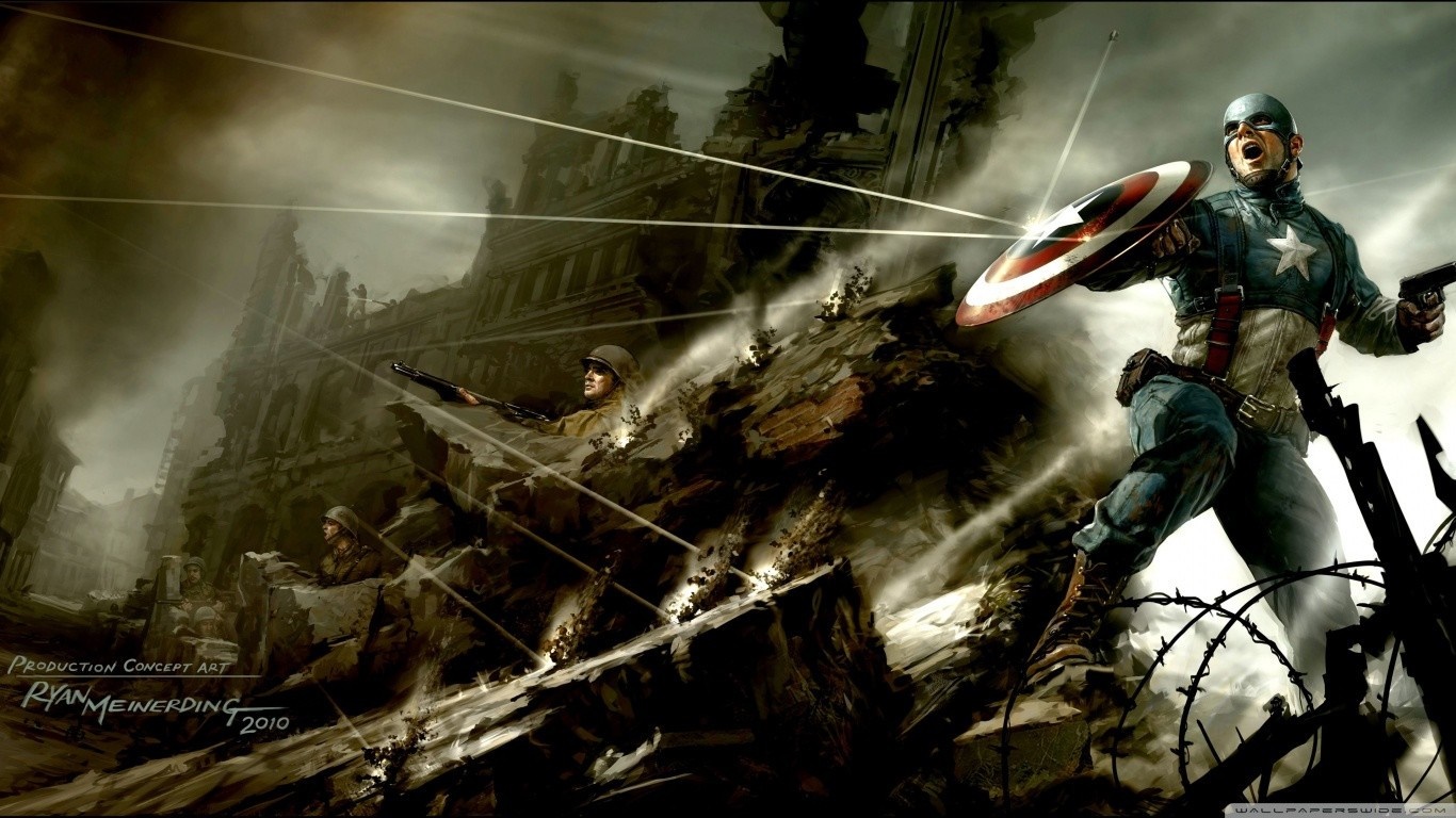 Captain America in a war-torn city HD Wallpaper