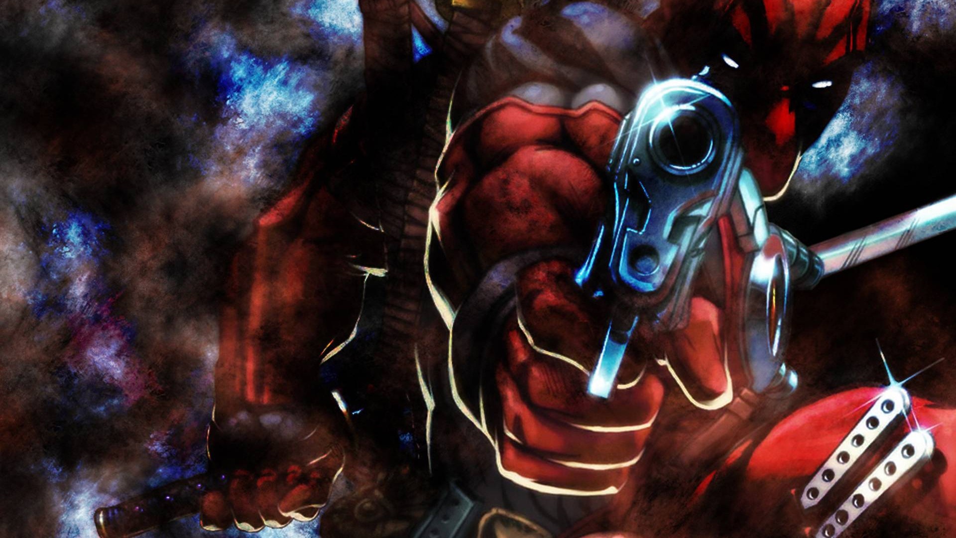 Deadpool holding a gun and sword HD Wallpaper