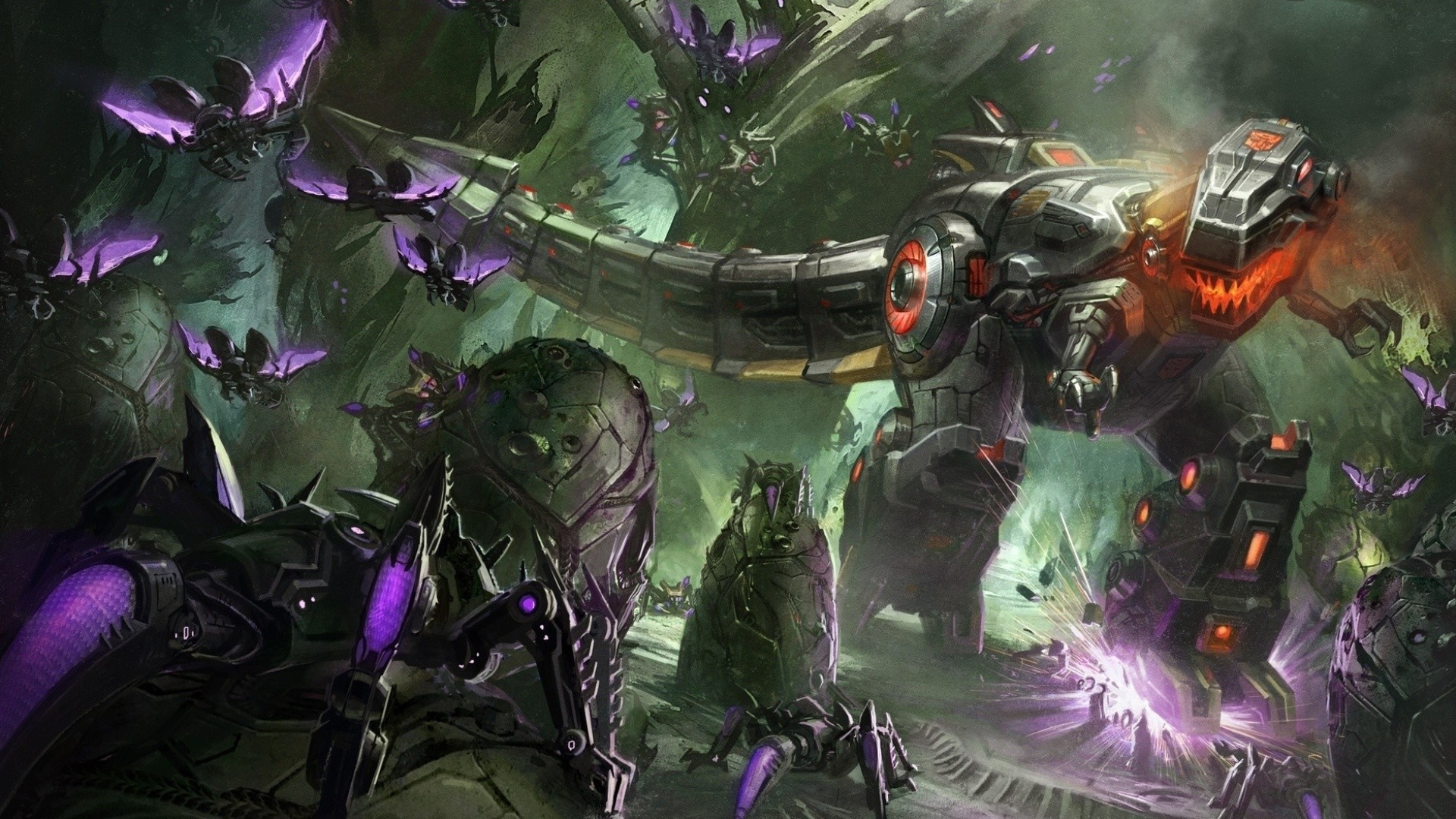 Transformers Grimlock and Decepticons in a cave HD Wallpaper