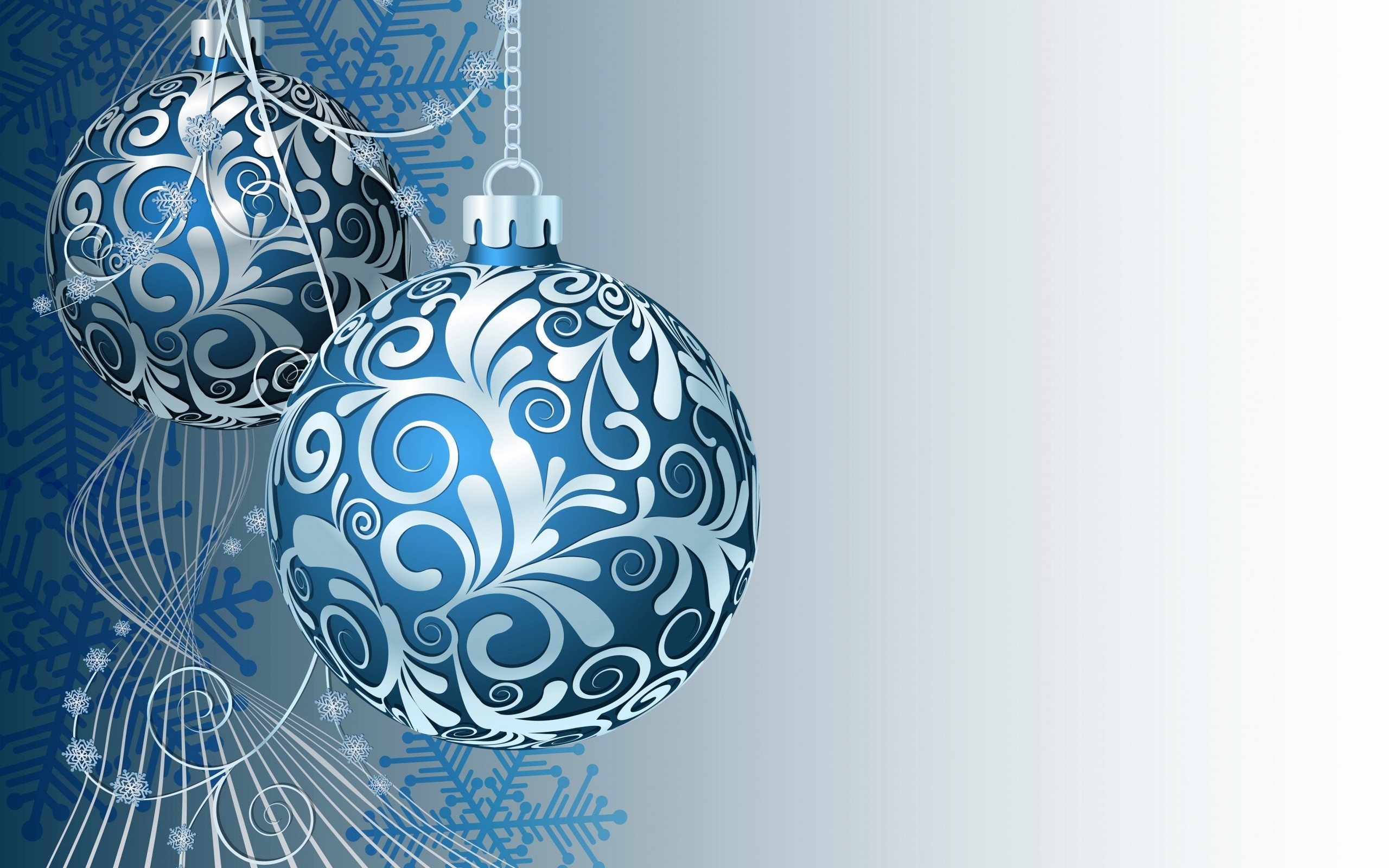 Blue Christmas ornaments with white patterns HD Wallpaper