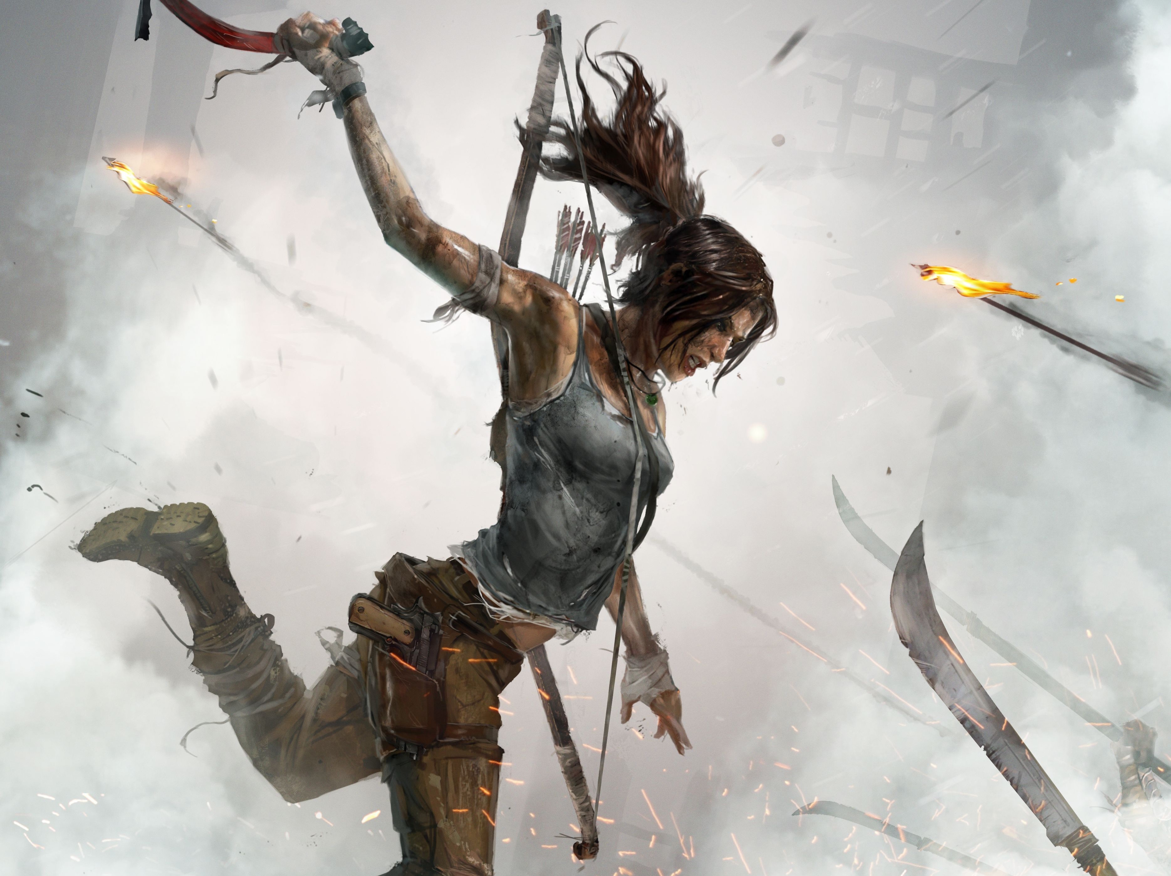 Lara Croft from Tomb Raider in action HD Wallpaper