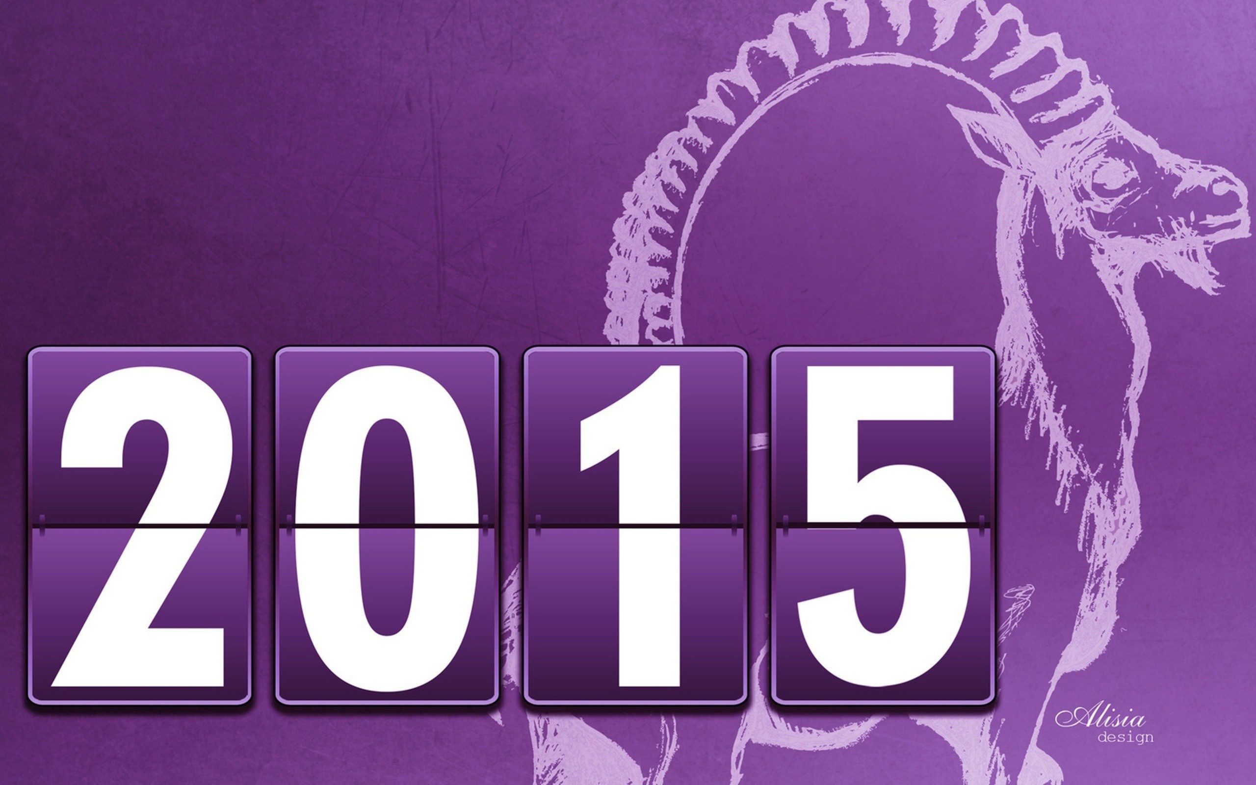 2015 flip clock with horse illustration HD Wallpaper