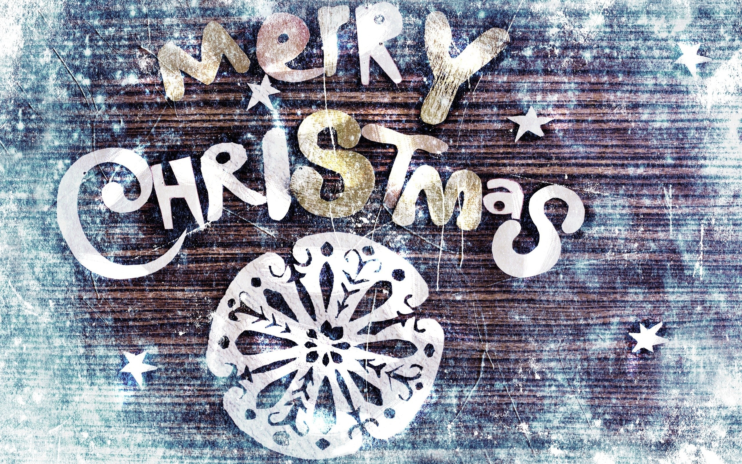 Merry Christmas text with snowflake on wooden background HD Wallpaper
