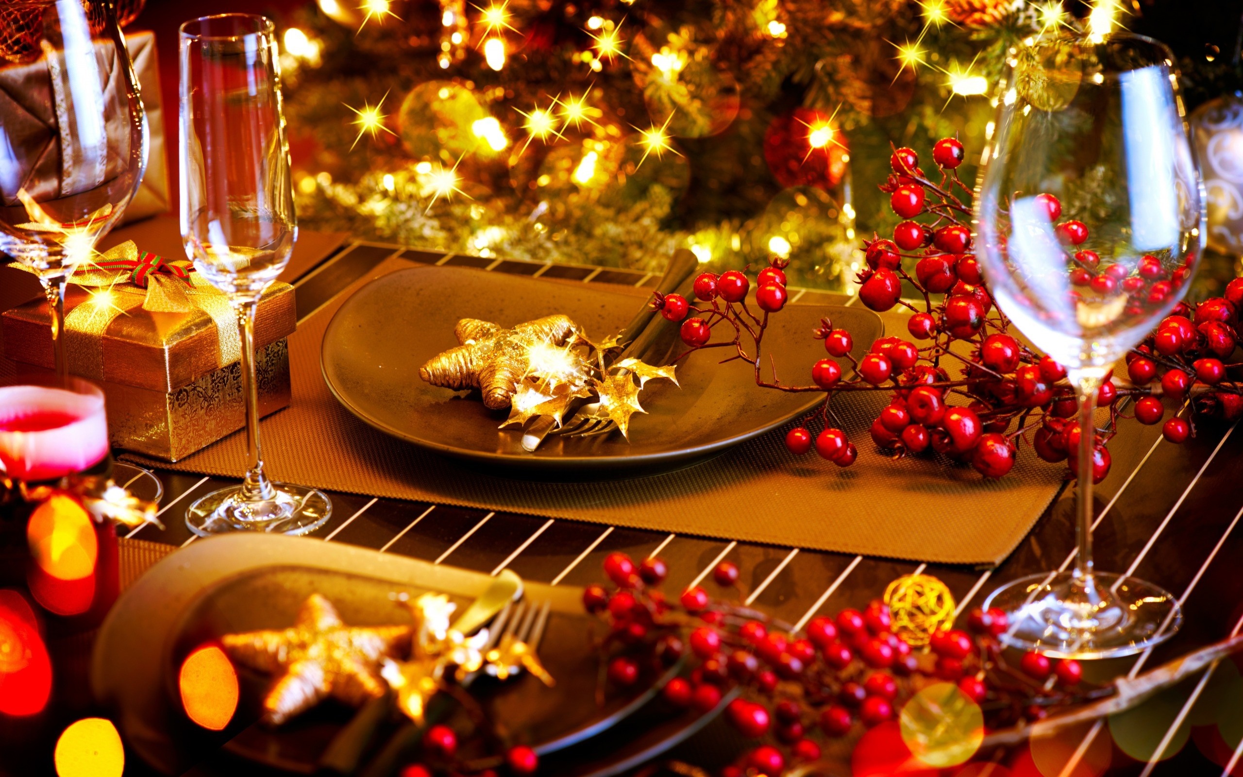 Festive Christmas Table Setting with Holiday Decorations HD Wallpaper