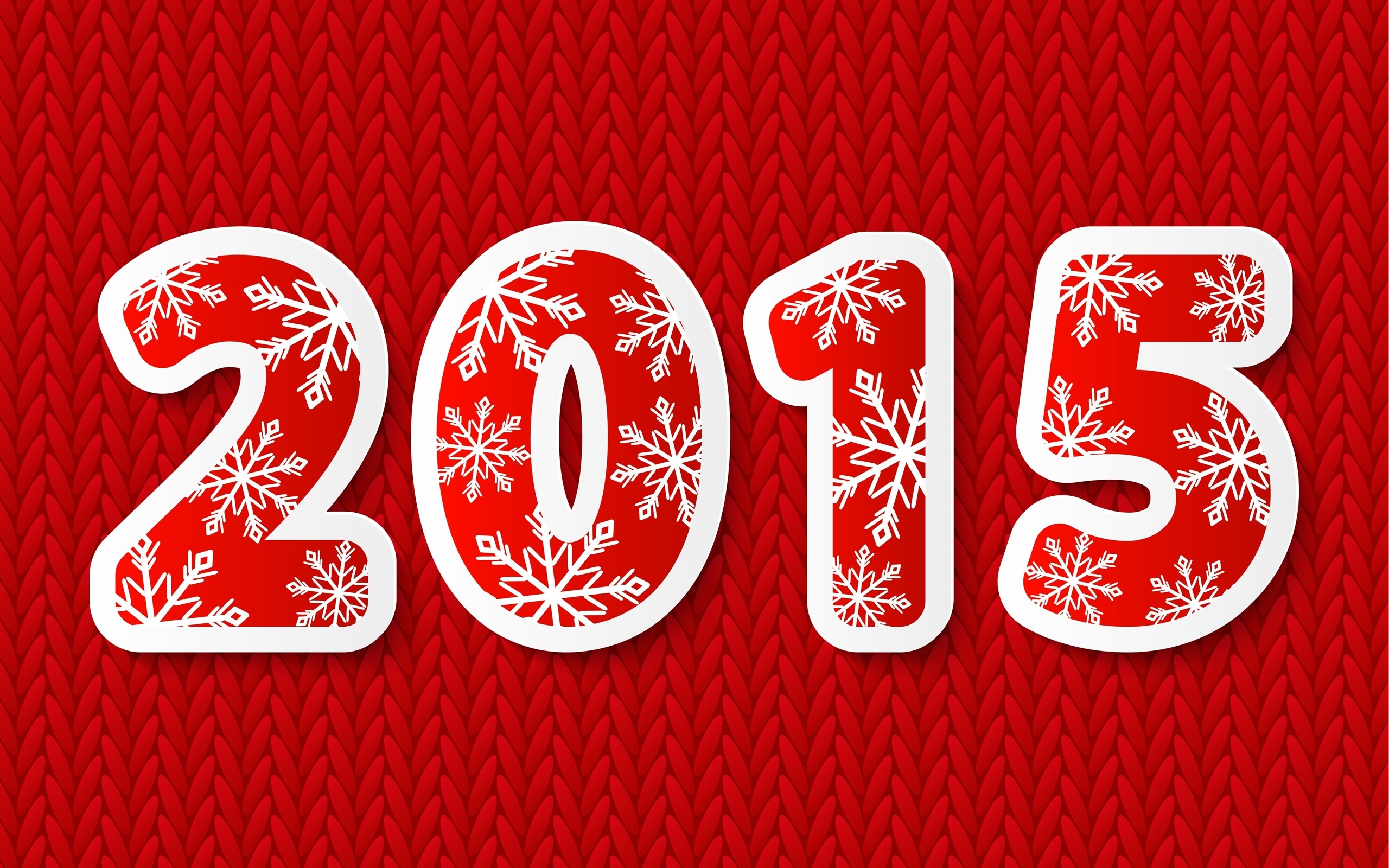 2015 numbers with snowflakes on red knitted background HD Wallpaper