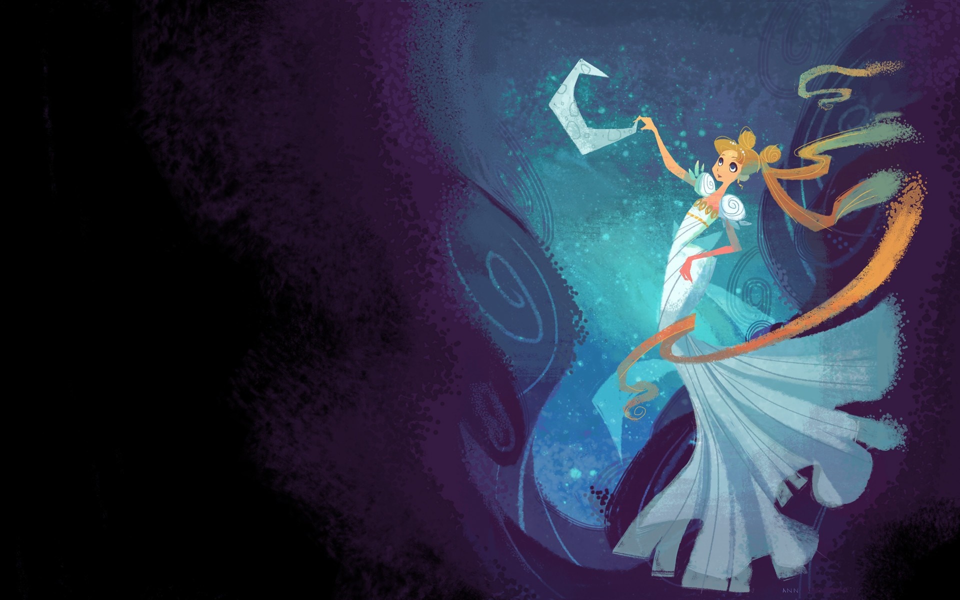 Sailor Moon in Blue Darkness Illustration HD Wallpaper