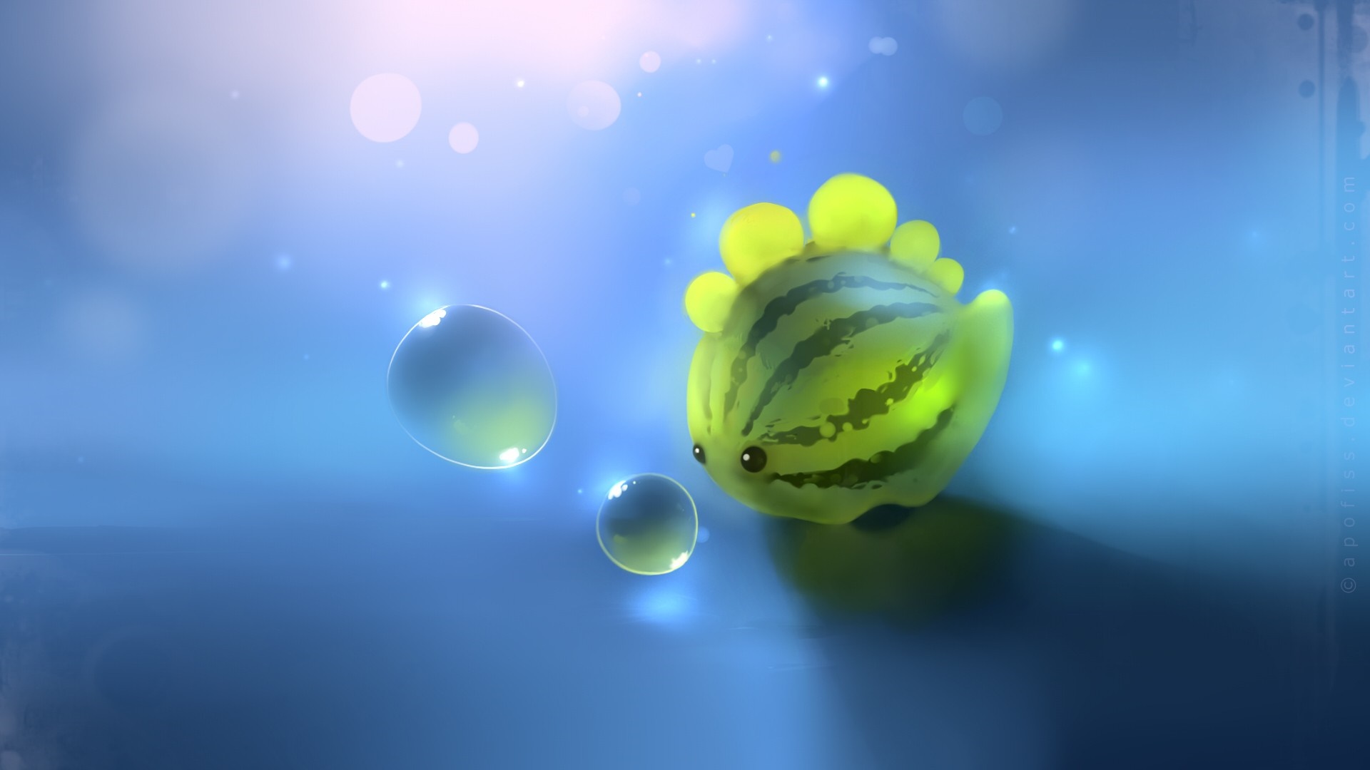 Cute watermelon creature with bubbles HD Wallpaper