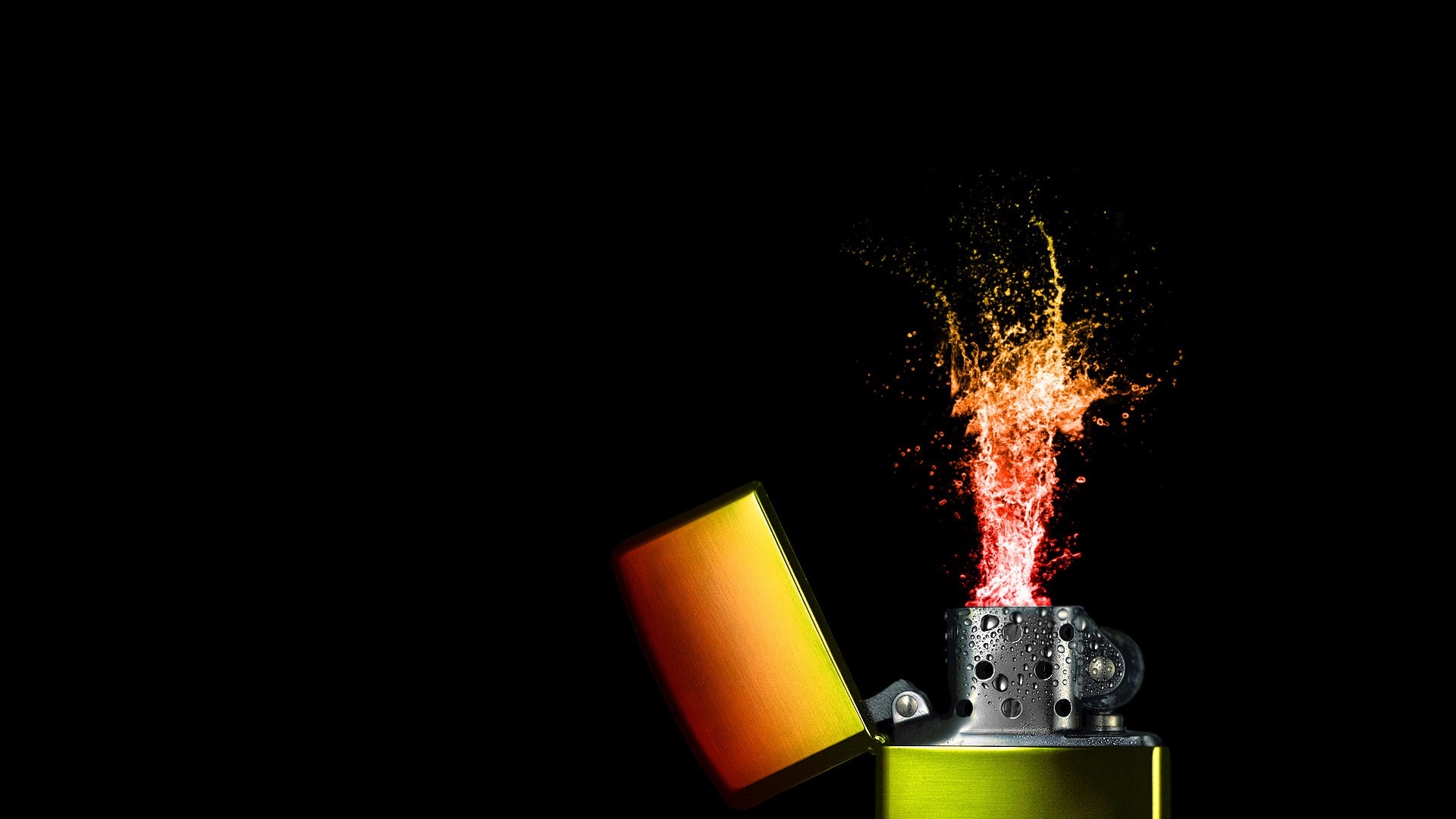 Lighter with colorful flame on black background HD Wallpaper