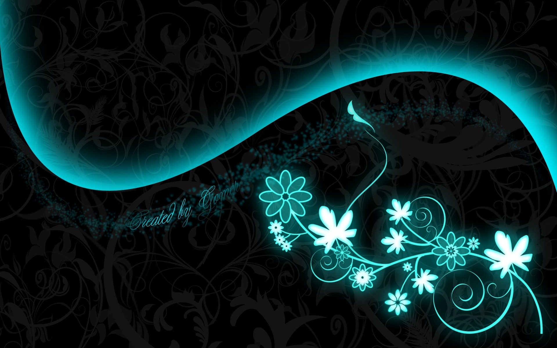 Abstract glowing floral design on black background HD Wallpaper
