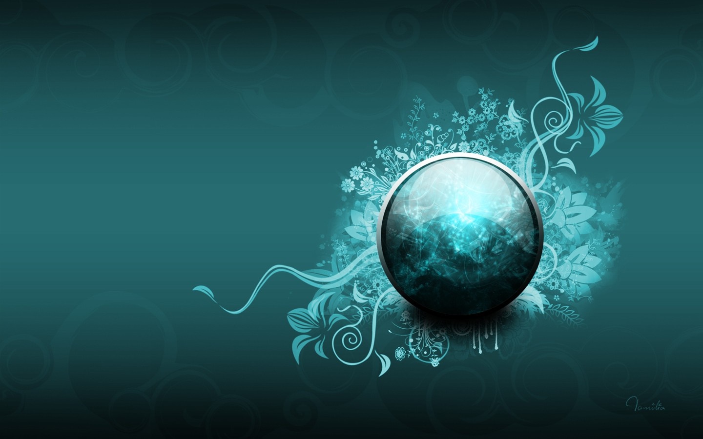 Abstract blue sphere with floral design HD Wallpaper