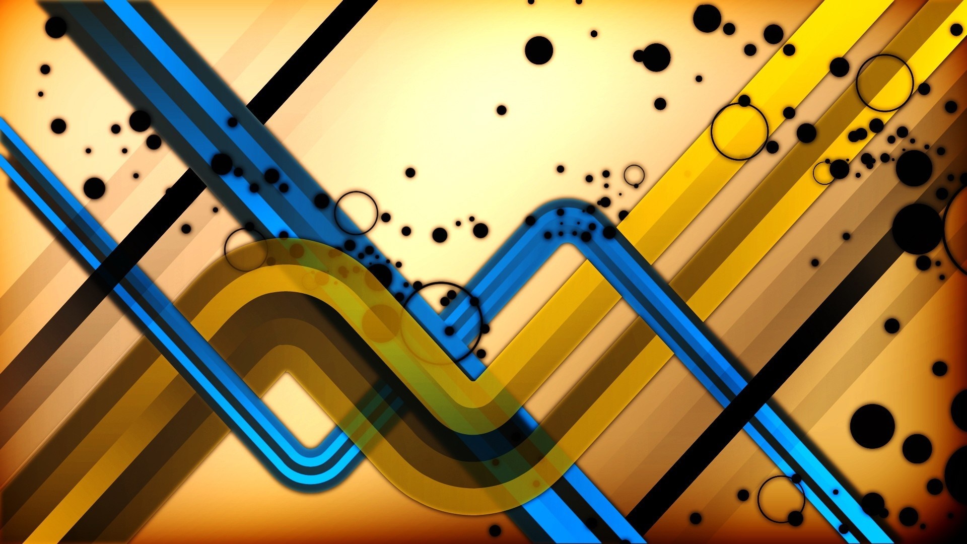 Abstract yellow and blue lines with circles HD Wallpaper