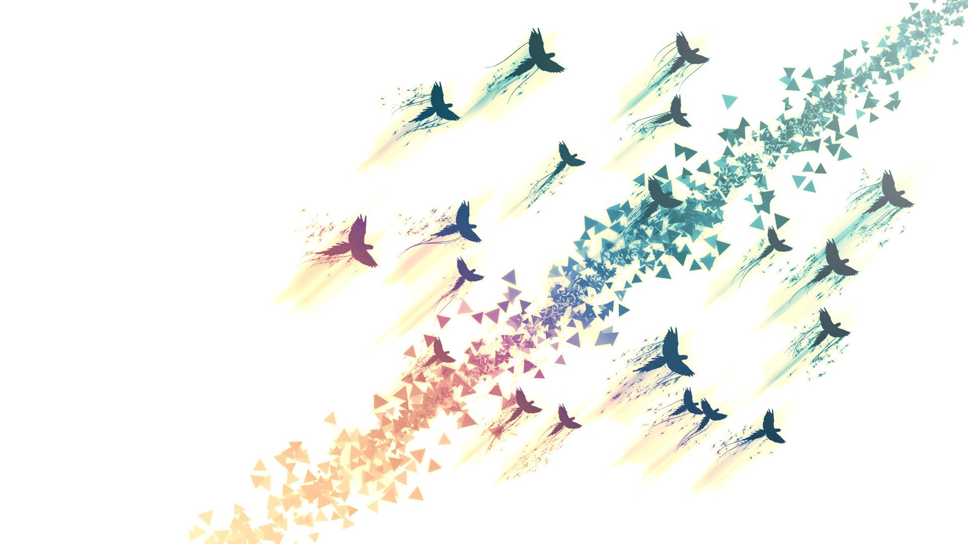 Birds flying and dissolving into triangles HD Wallpaper
