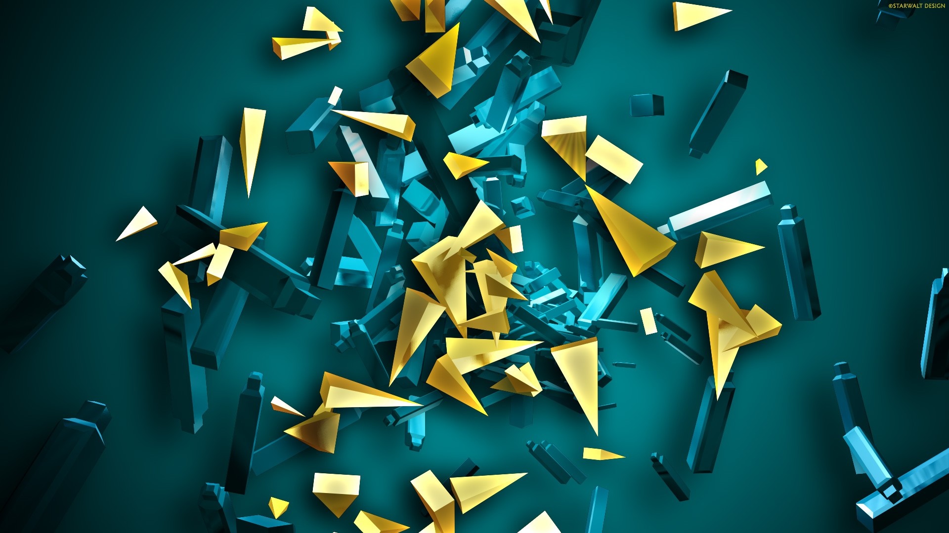Abstract geometric shapes in teal and yellow HD Wallpaper