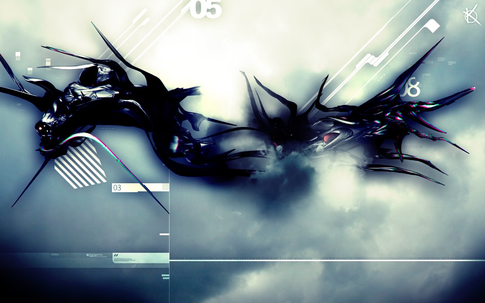 Abstract digital art with dark metallic shapes HD Wallpaper