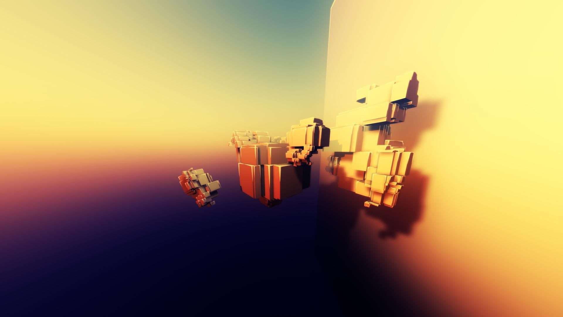 Abstract geometric shapes floating in a gradient sky HD Wallpaper