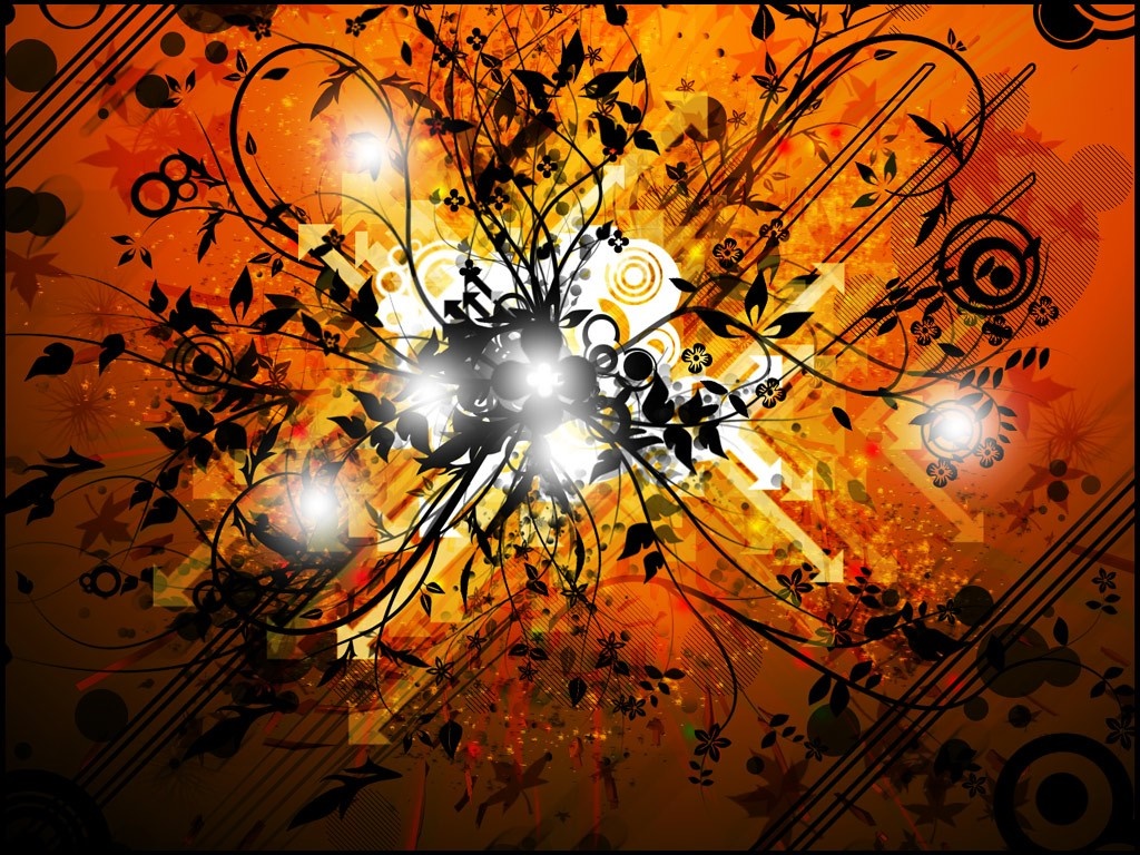 Abstract floral design with orange and yellow background HD Wallpaper