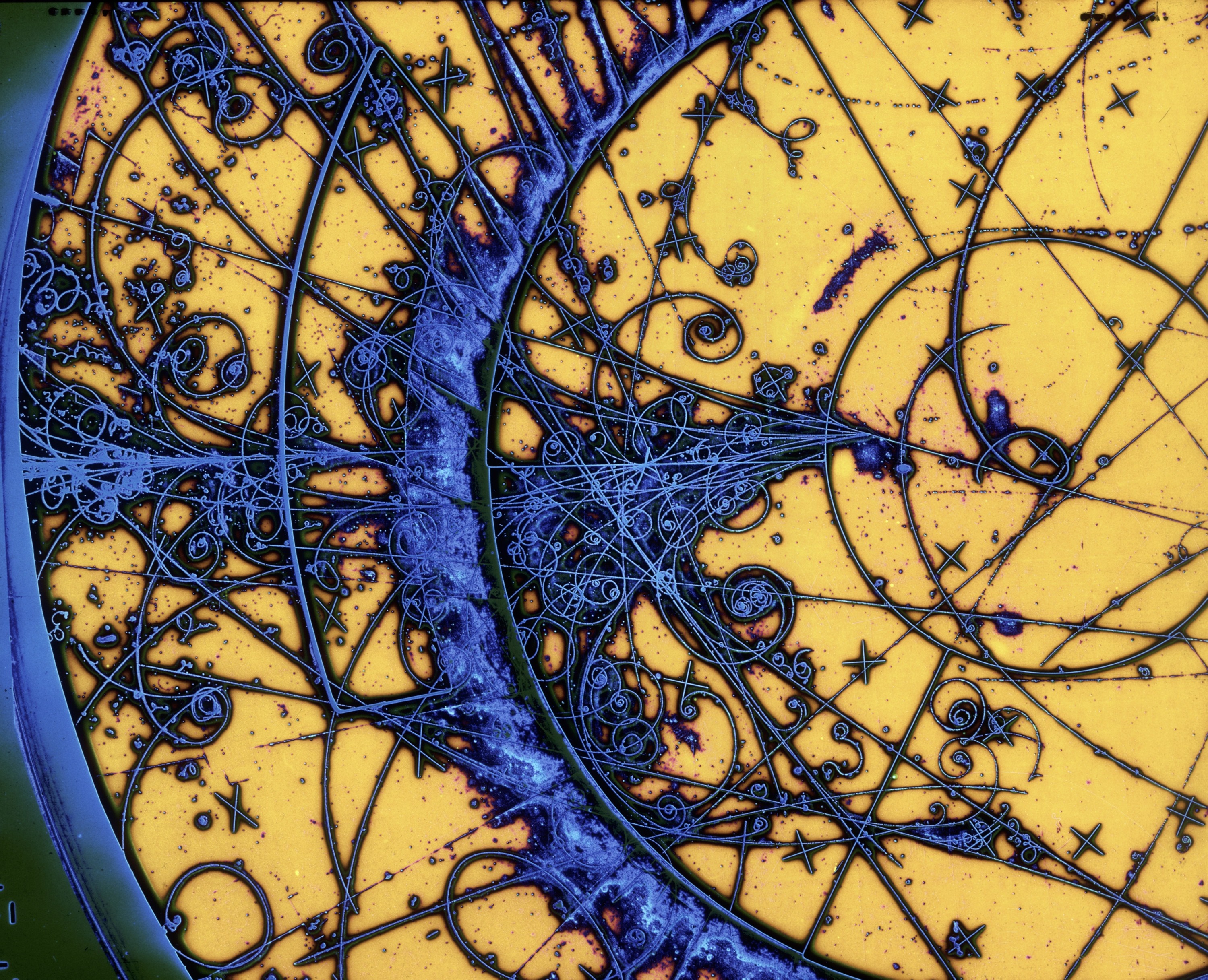 Abstract particle collision in a detector HD Wallpaper