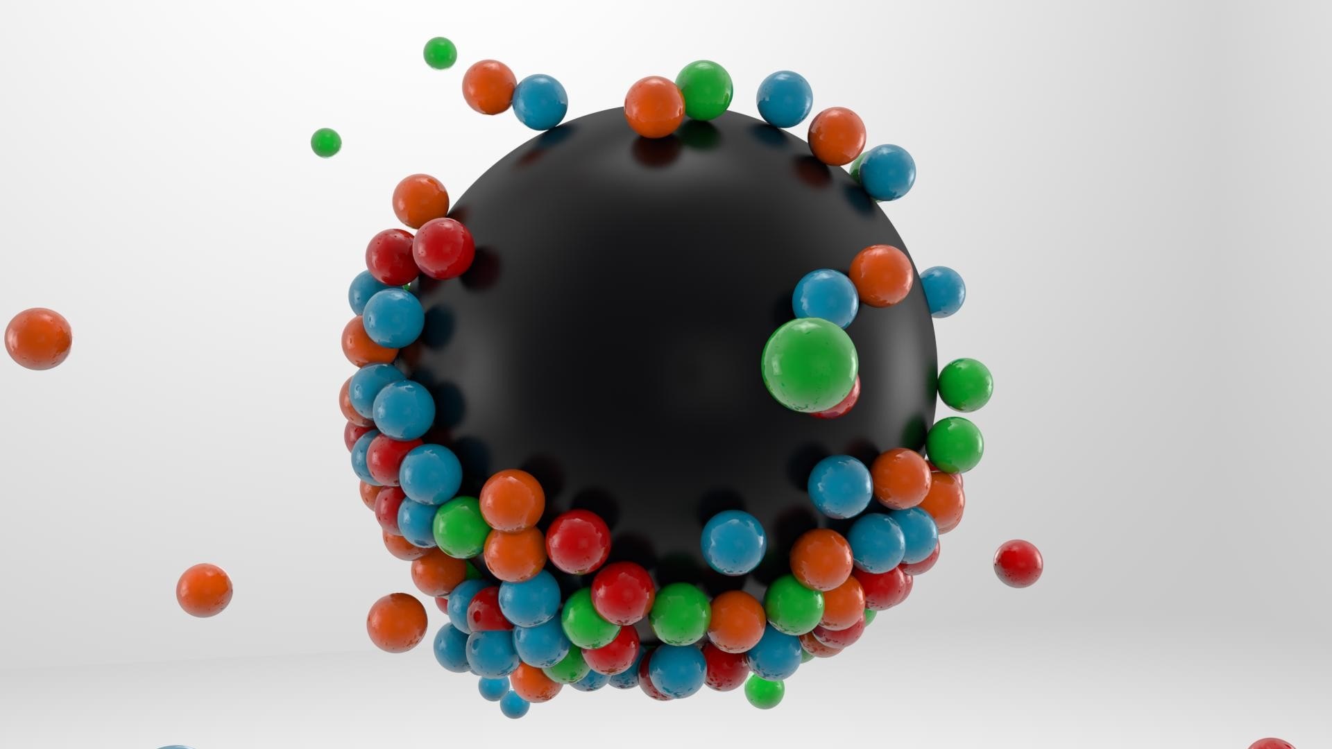 Abstract spheres and colorful beads on a black sphere HD Wallpaper