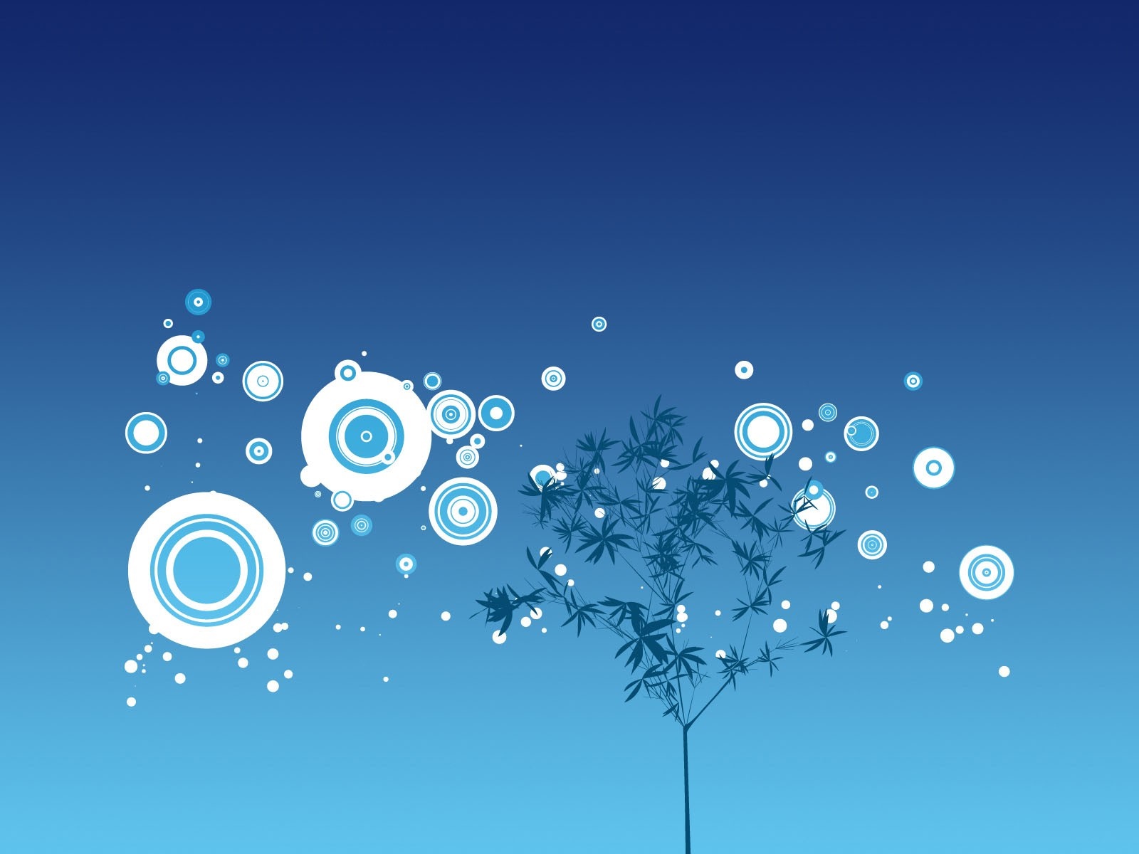 Abstract blue background with circles and plant silhouette HD Wallpaper
