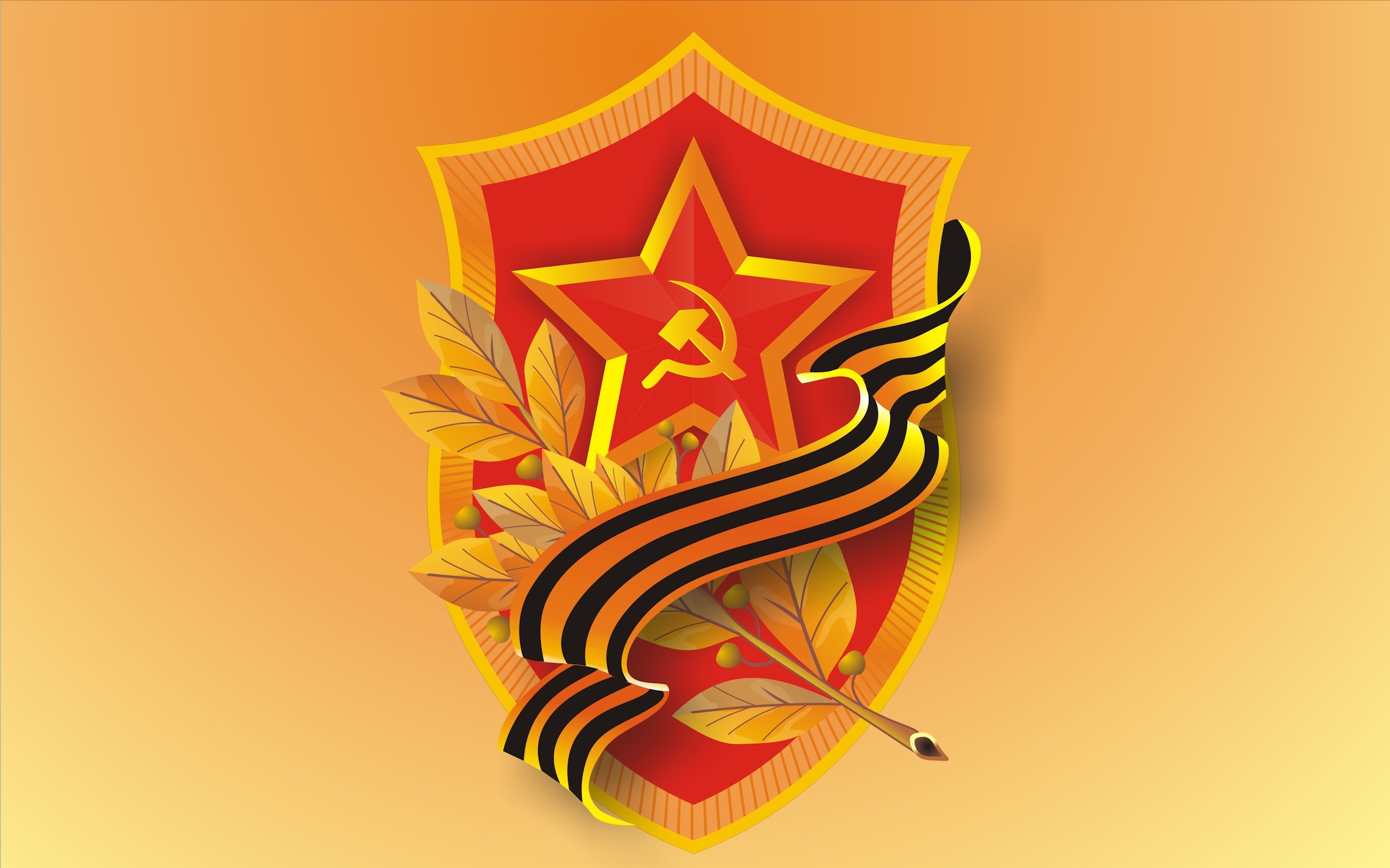Soviet star emblem with St. George's ribbon and laurel leaves HD Wallpaper