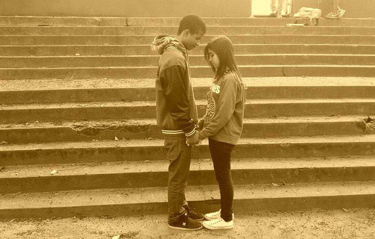 Couple holding hands on stairs HD Wallpaper