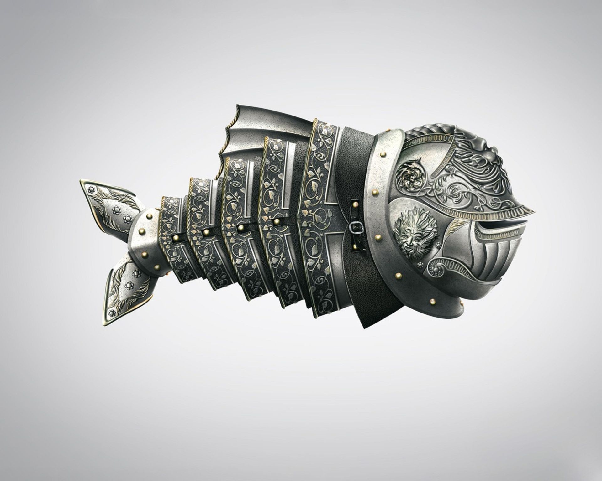 Fish-shaped armor sculpture HD Wallpaper