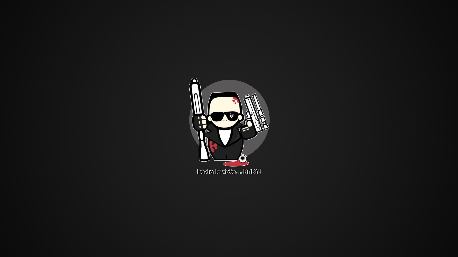 Minimalist illustration of Terminator with guns and text HD Wallpaper