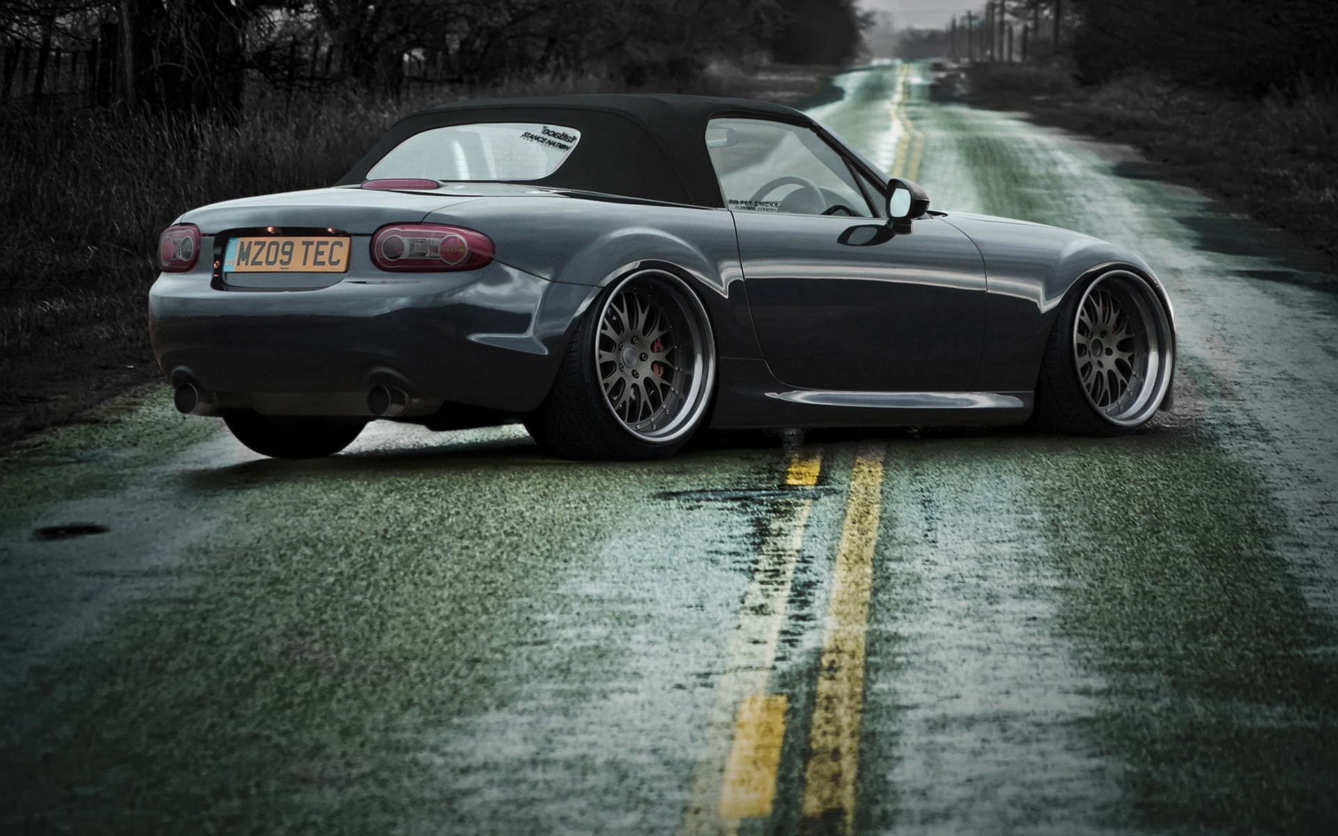 Mazda MX-5 Convertible on a Wet Road HD Wallpaper
