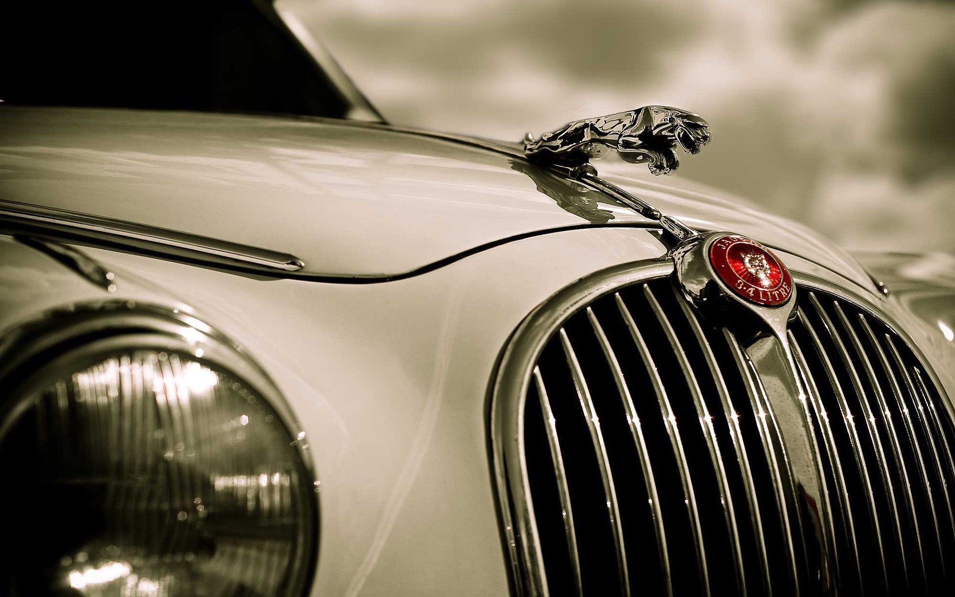 Jaguar car hood ornament and grille HD Wallpaper