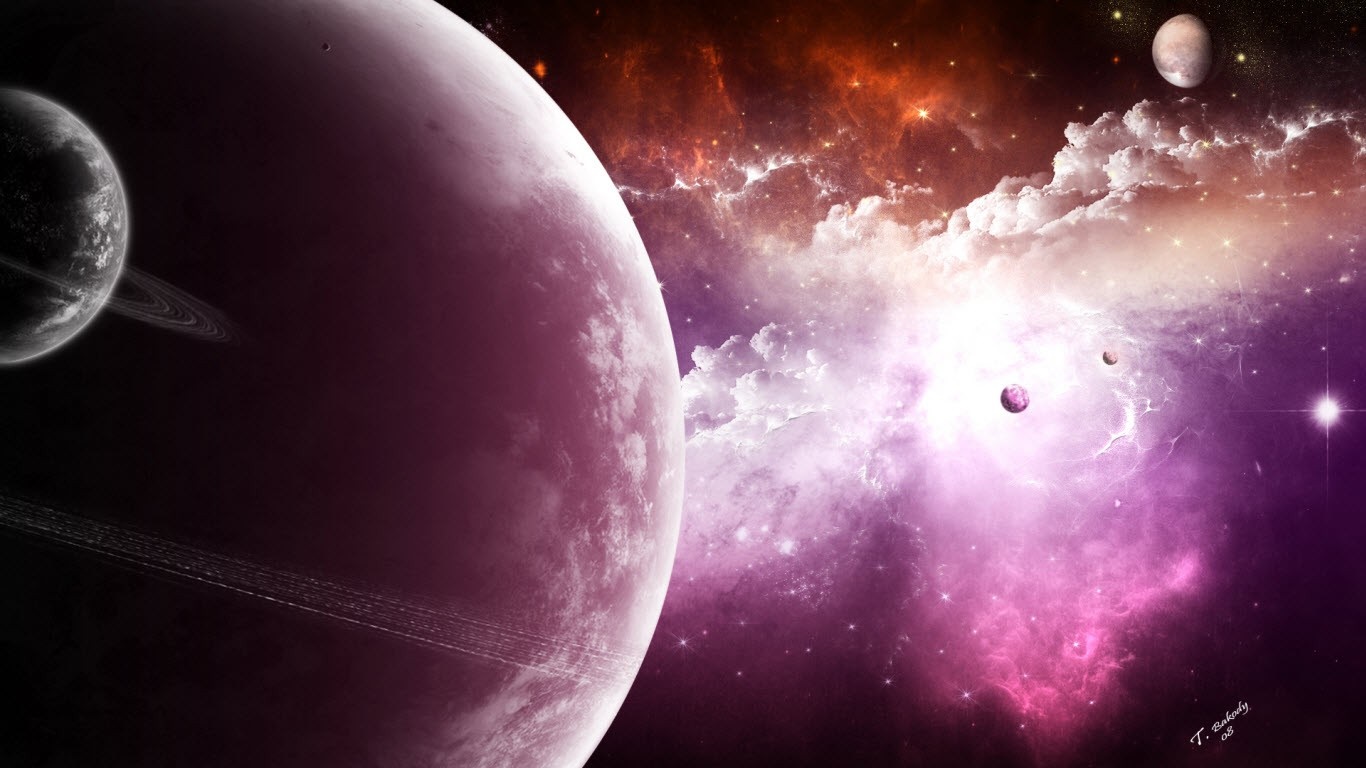Digital art of planets and nebula in outer space HD Wallpaper