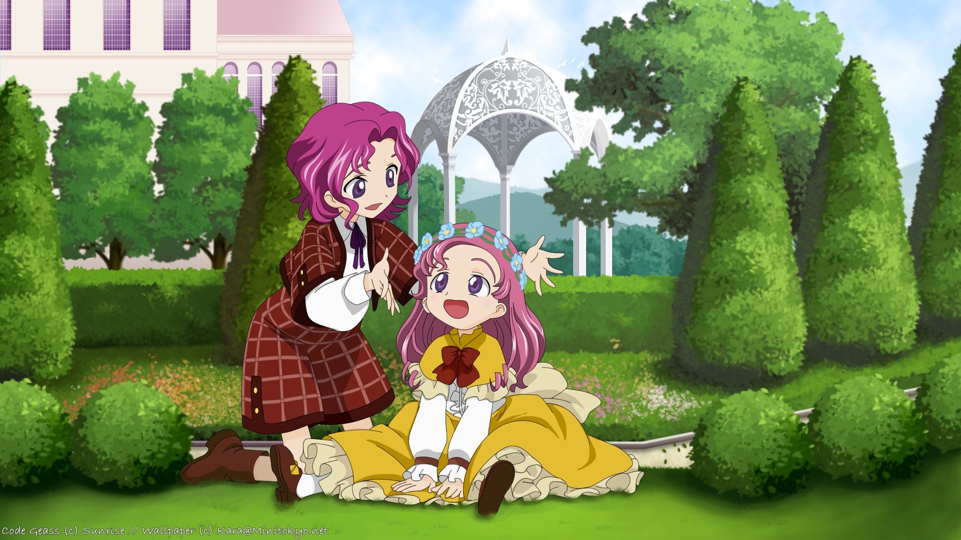 Nunnally and Lelouch from Code Geass in a garden HD Wallpaper