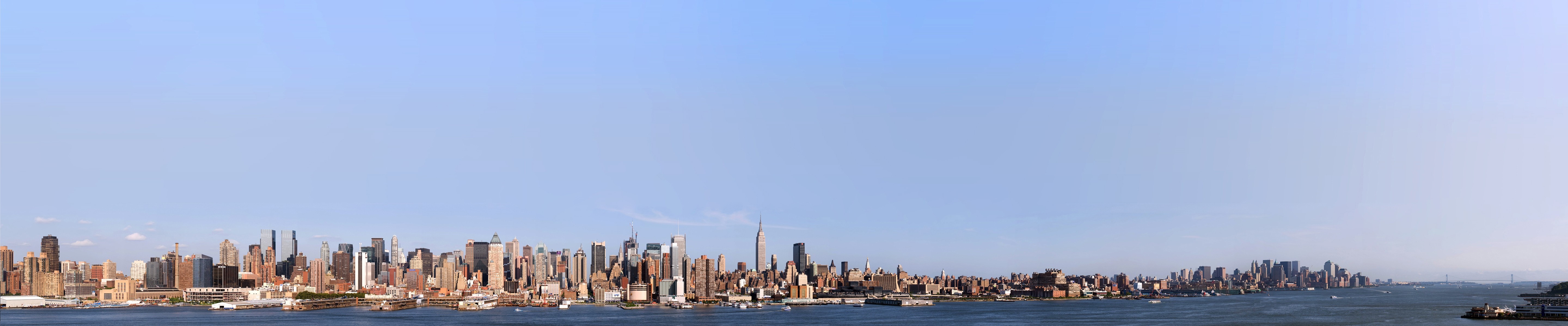 Panoramic view of New York City skyline across the water HD Wallpaper