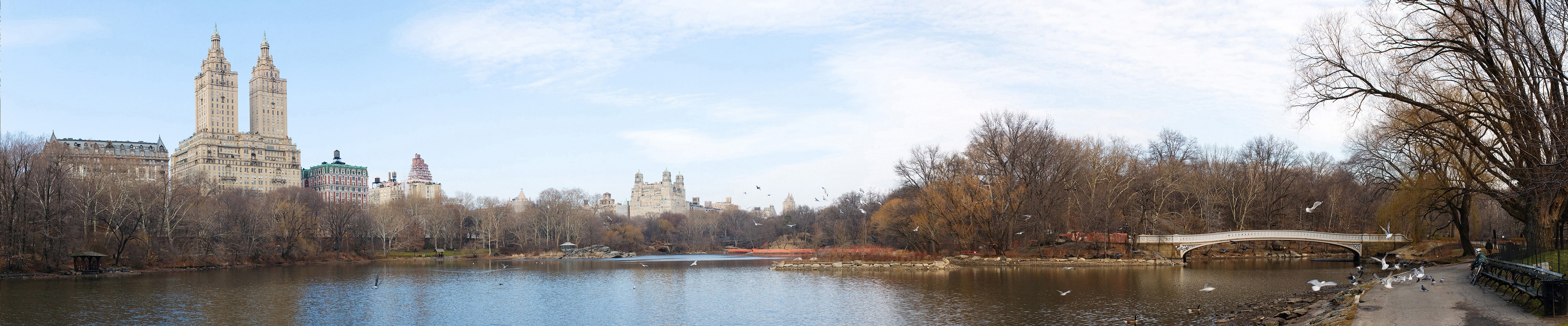 Central Park Lake with Buildings and Bridge, New York City HD Wallpaper