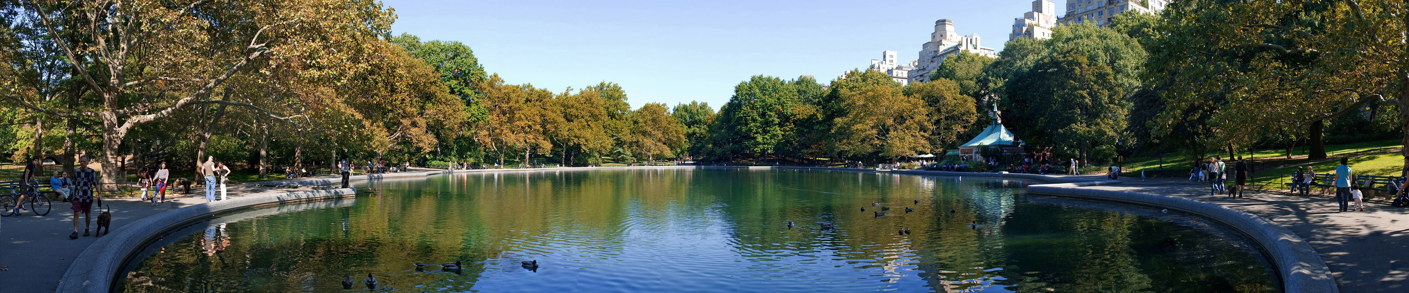 Central Park Lake with Carousel and Buildings HD Wallpaper