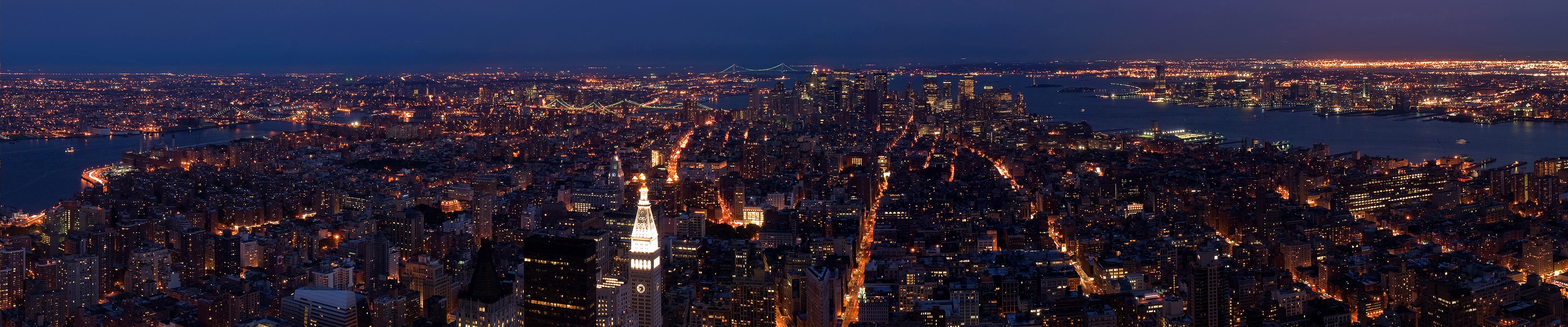 New York City skyline at night panorama HD Wallpaper