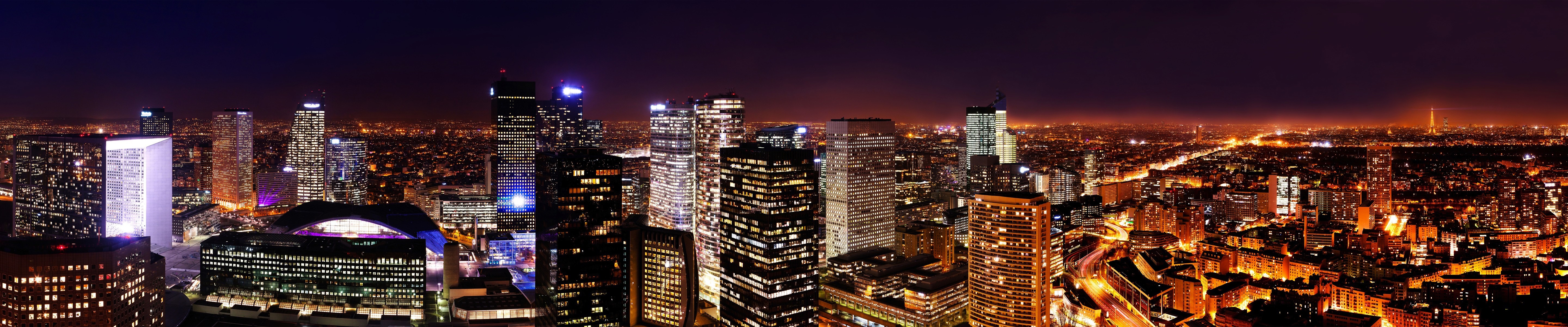 Panoramic night cityscape of Paris with illuminated skyscrapers HD Wallpaper