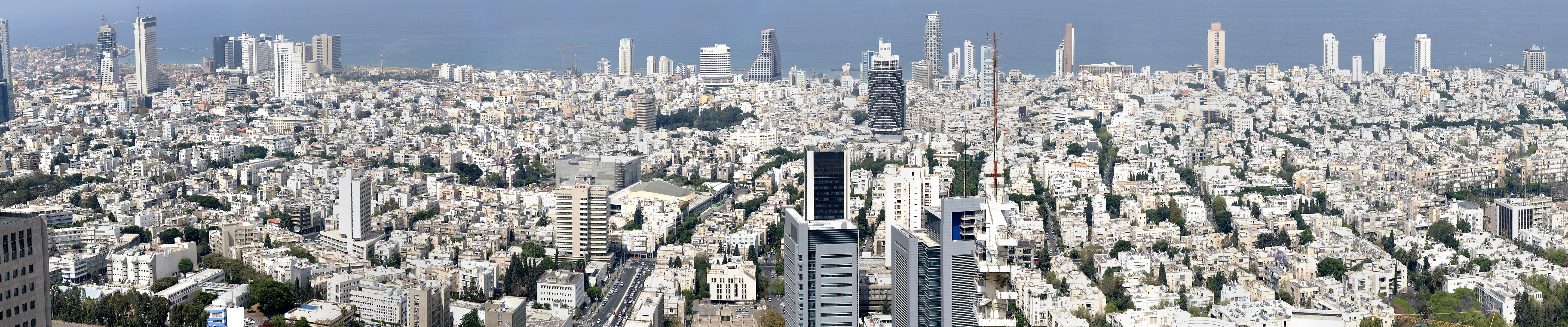Panoramic cityscape of a dense metropolis with numerous skyscrapers. HD Wallpaper