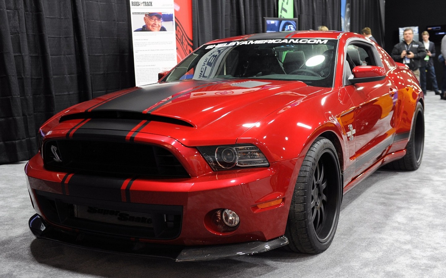 Red Shelby American Mustang with Black Stripes HD Wallpaper