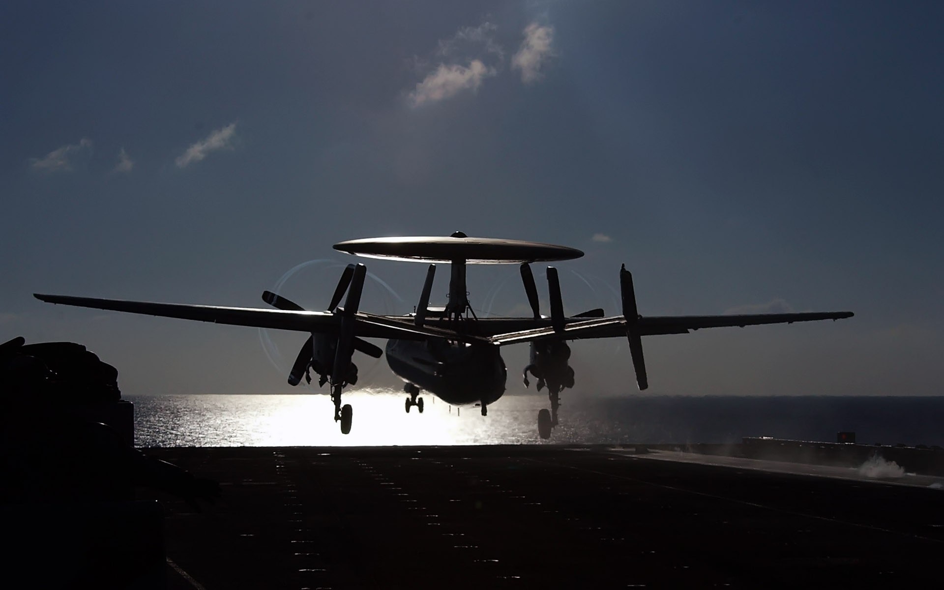 Northrop Grumman E-2 Hawkeye landing on an aircraft carrier HD Wallpaper