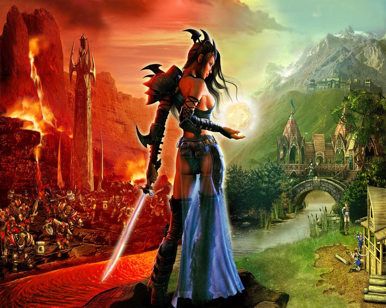 Woman with sword and magic orb in SpellForce HD Wallpaper