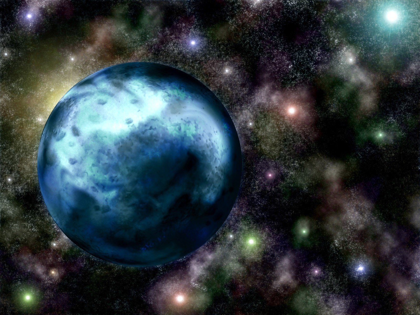 Blue planet in a colorful galaxy with nebulae and stars HD Wallpaper