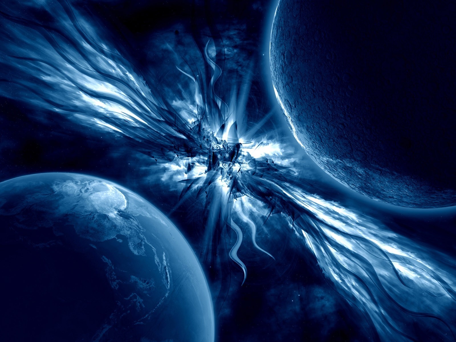 Abstract space scene with planets and cosmic explosion HD Wallpaper