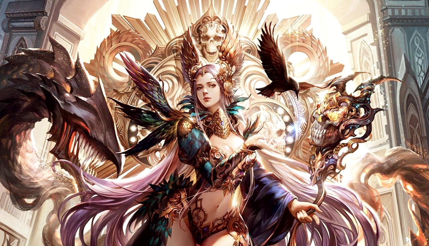 Goddess with dragon and skull staff from Silkroad Online HD Wallpaper