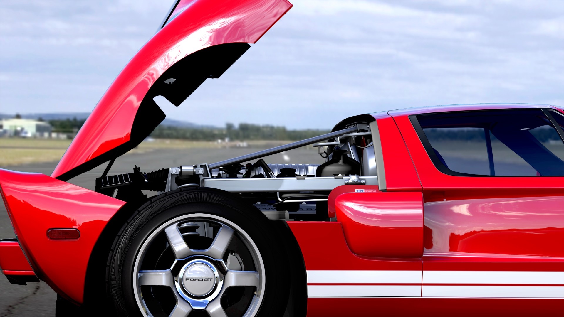 Red Ford GT with open hood HD Wallpaper