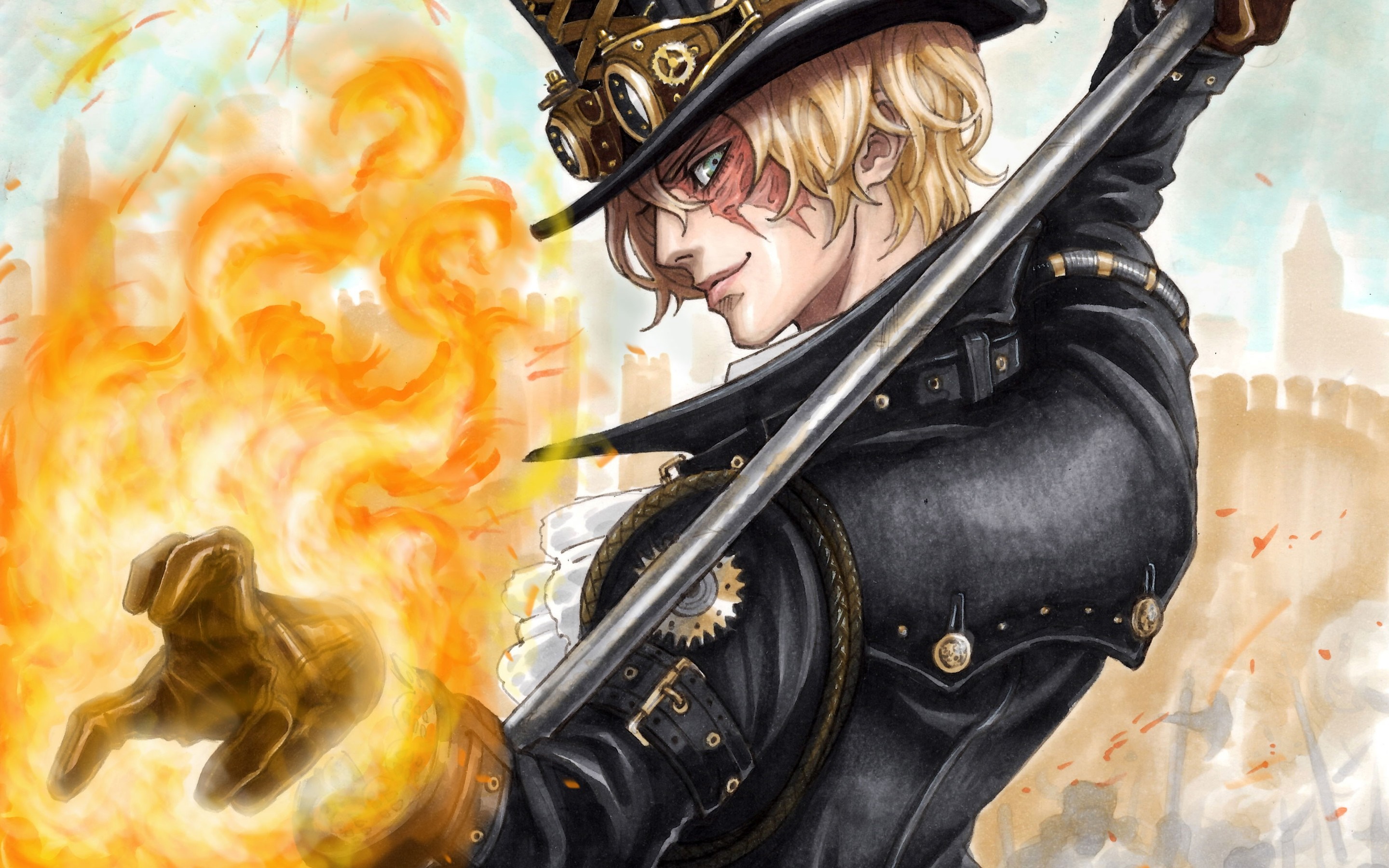 Sabo from One Piece with fire and sword HD Wallpaper